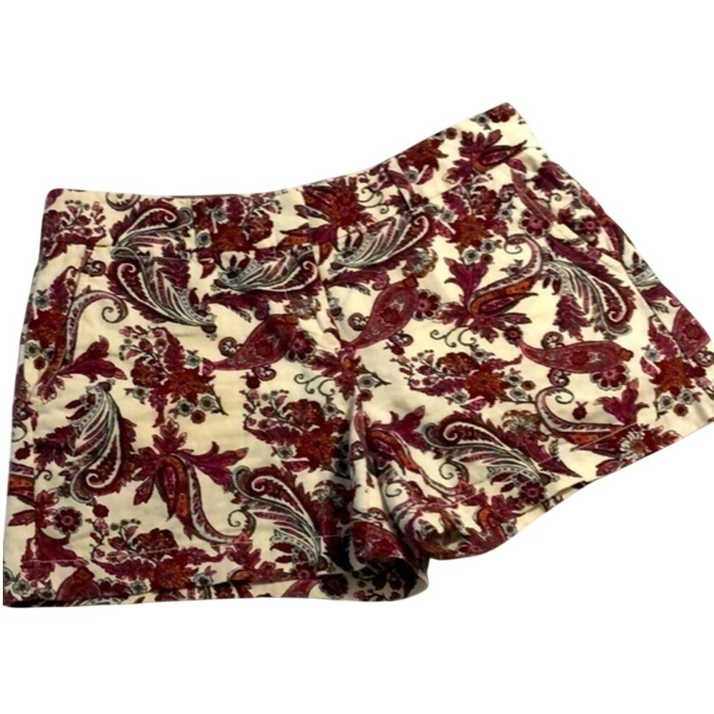 Loft Paisley Print Floral‎ Boho Shorts Burgundy Women 4